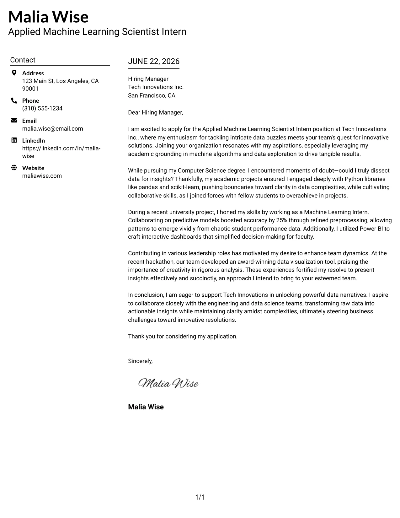 Resume Example Page 1