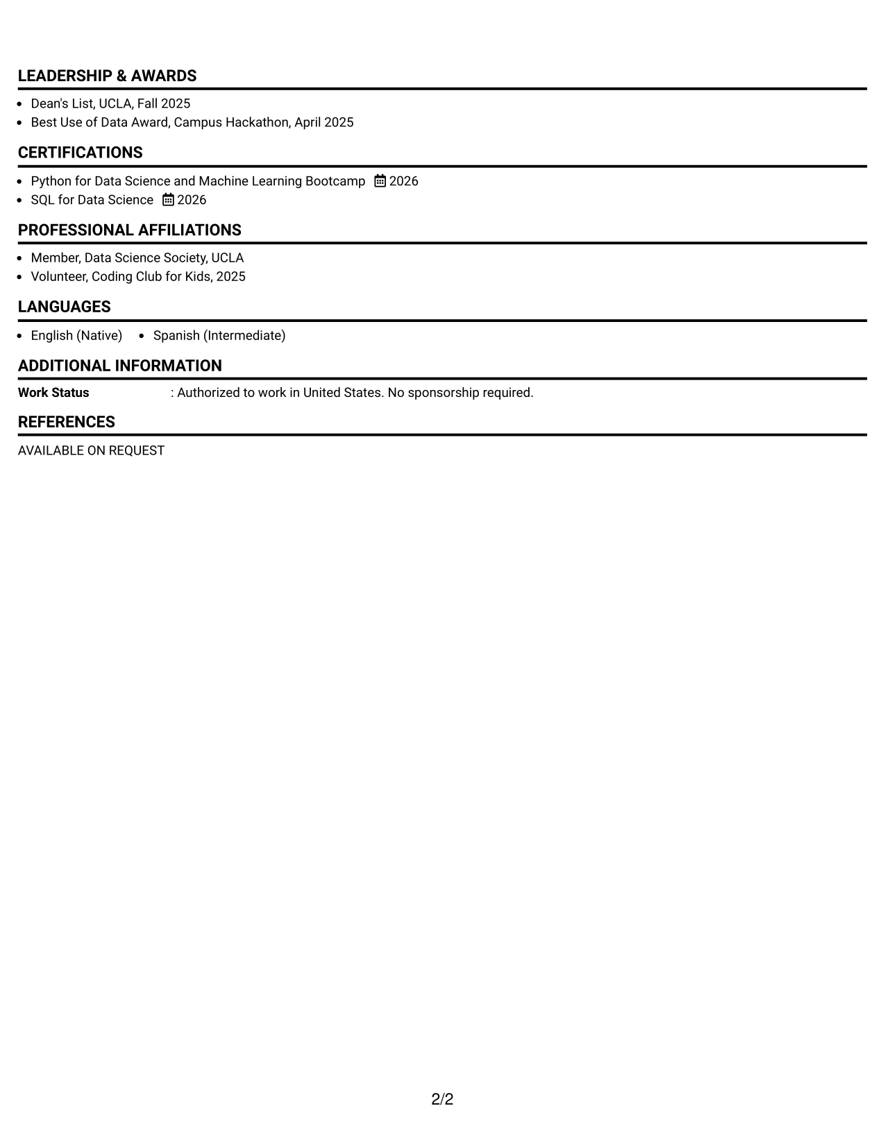 Resume Example Page 2