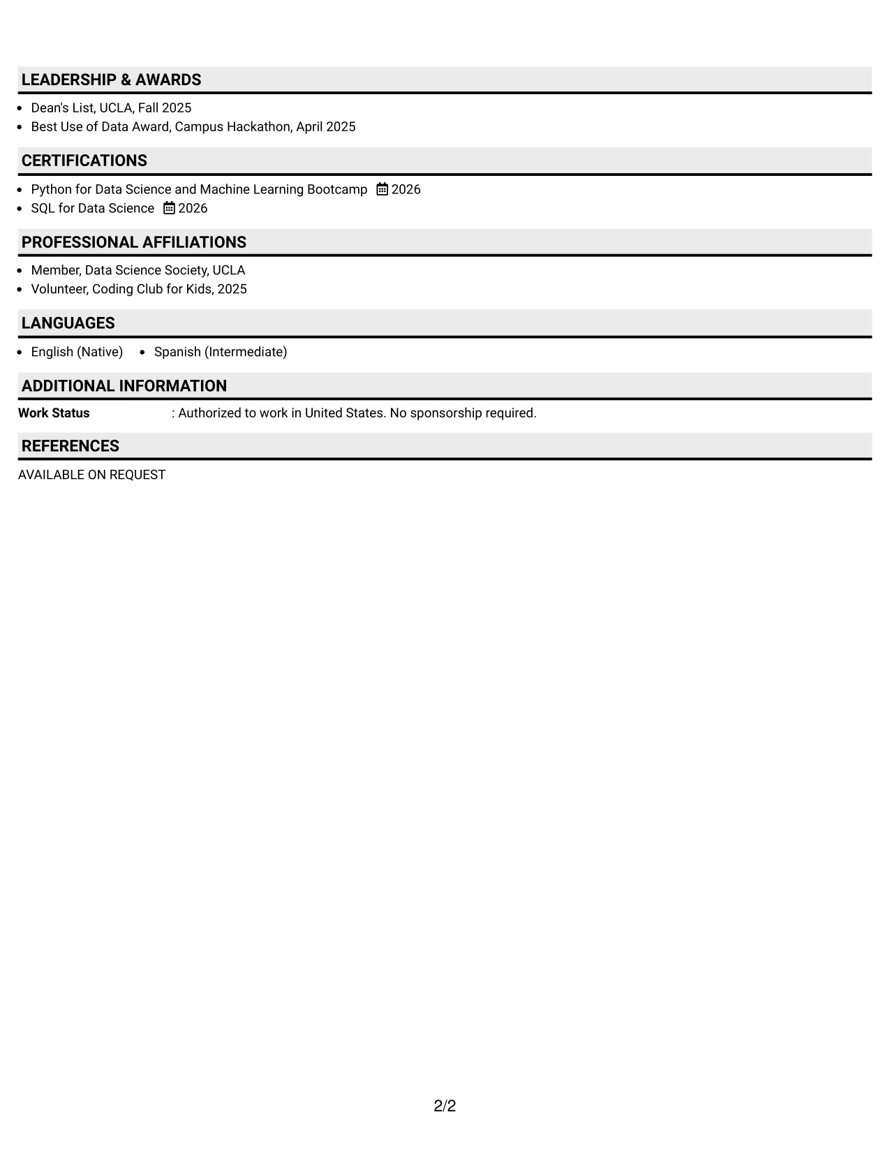 Resume Example Page 2