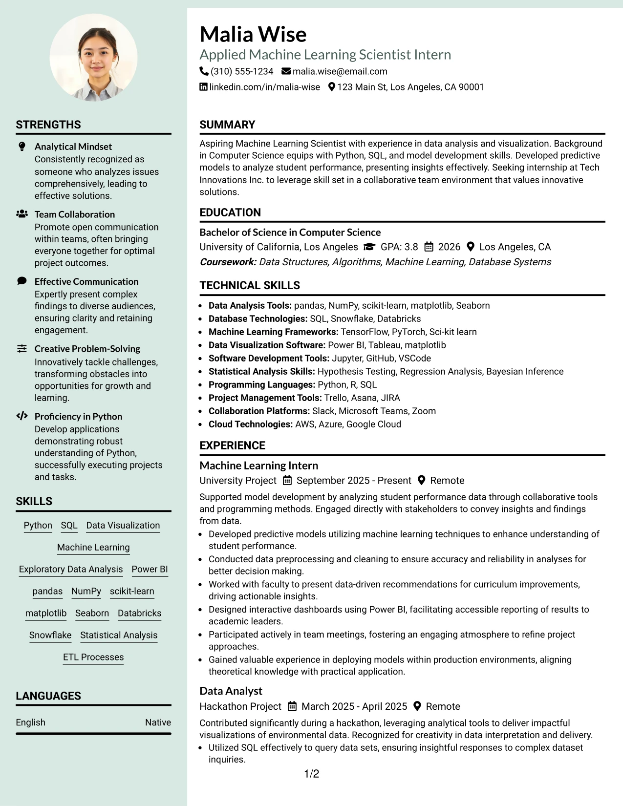 Resume Example Page 1