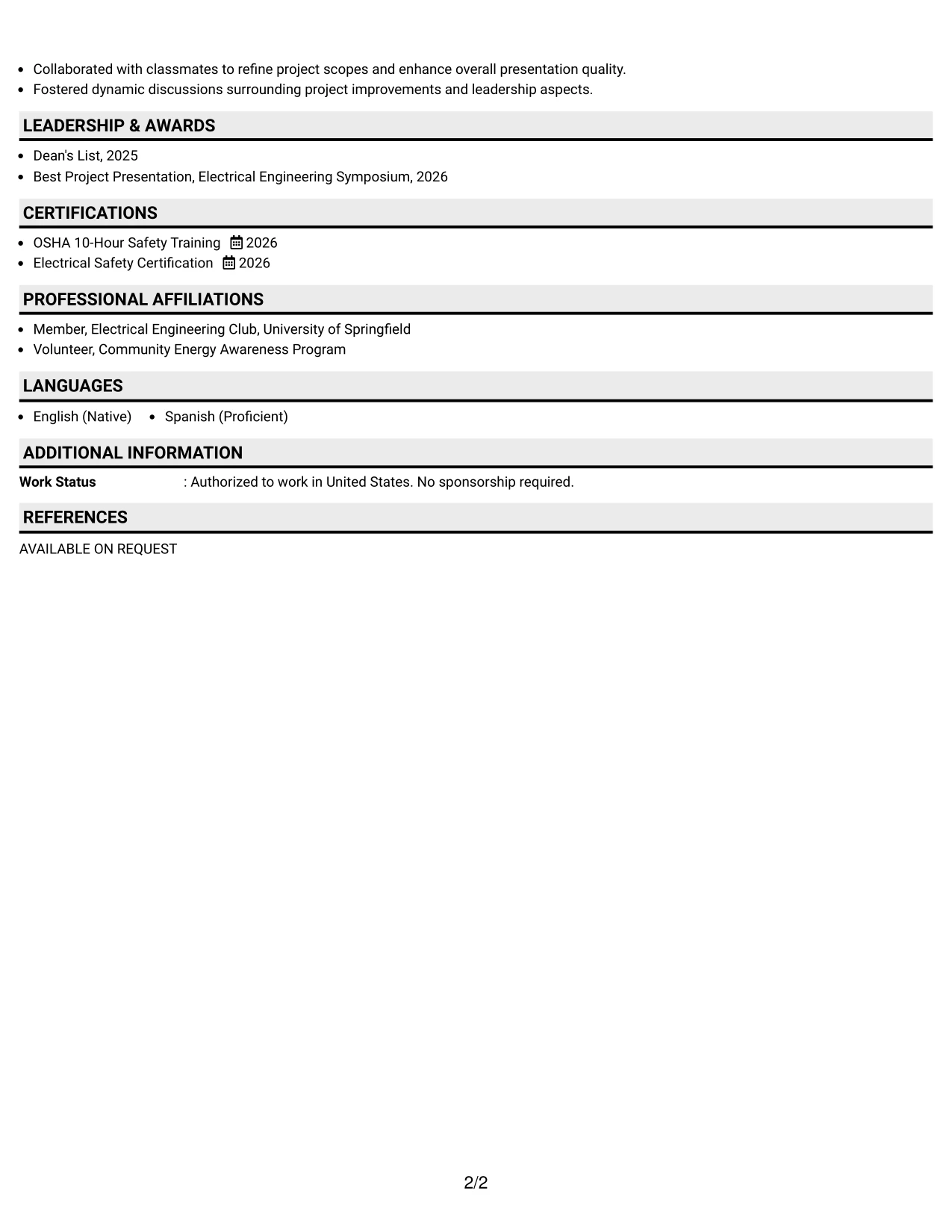 Resume Example Page 2