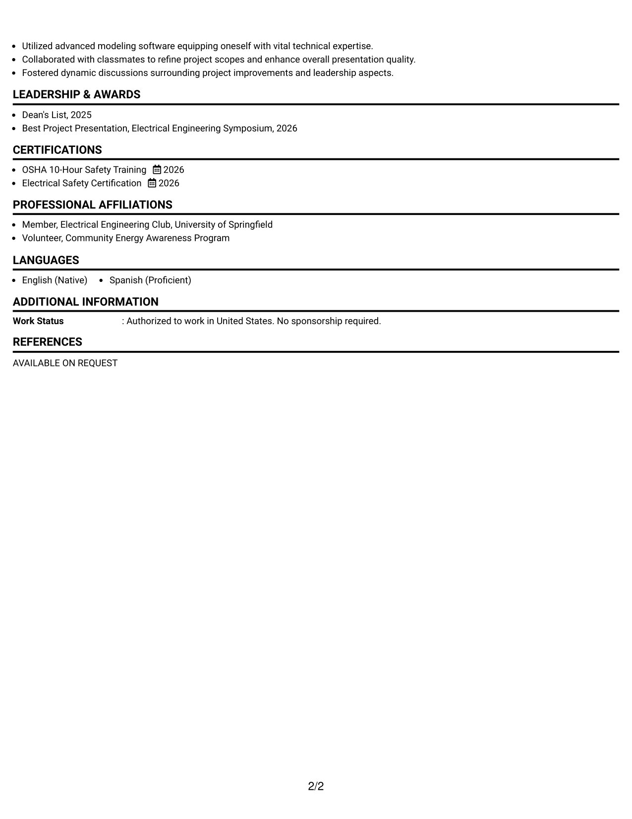 Resume Example Page 2