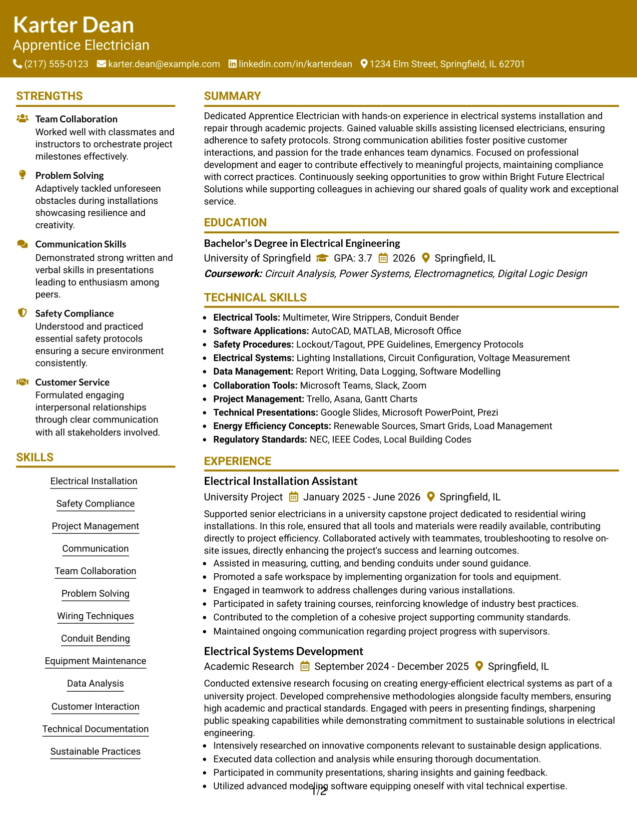 Resume Example Page 1