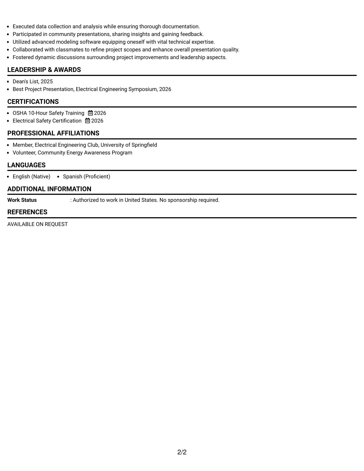 Resume Example Page 2