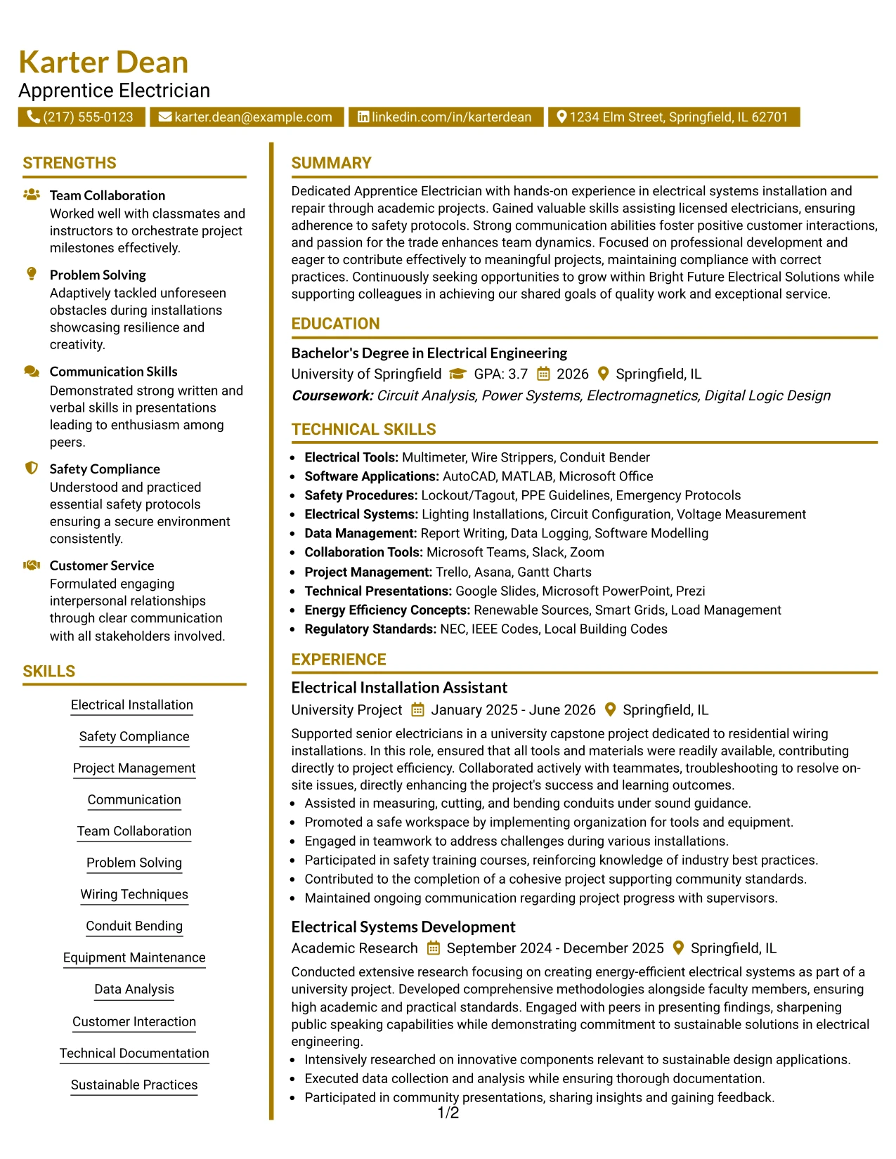 Resume Example Page 1