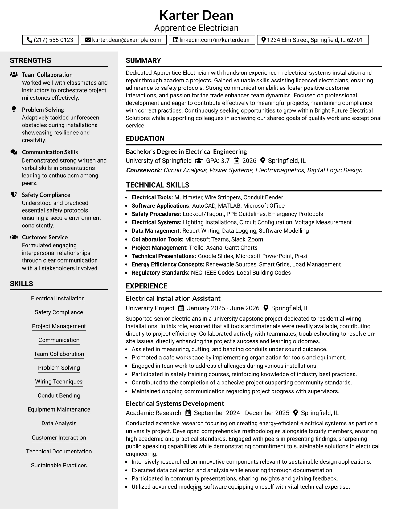 Resume Example Page 1