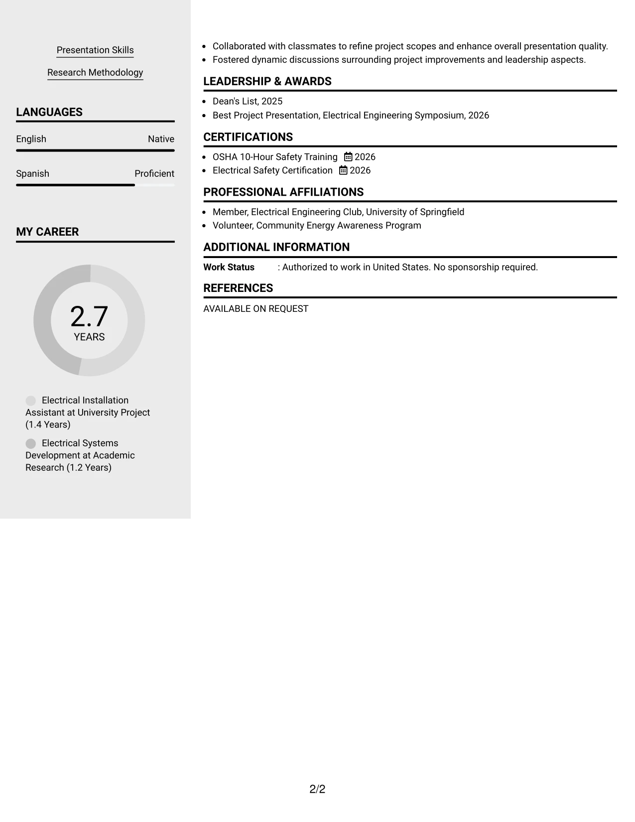 Resume Example Page 2