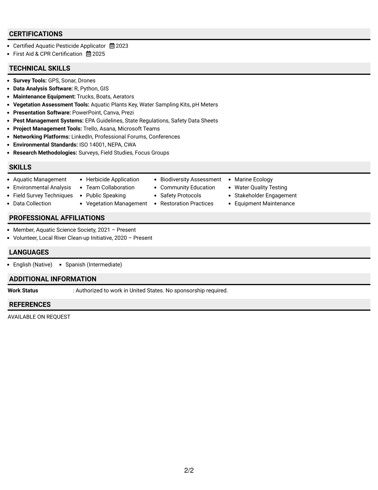 Resume Example Page 2