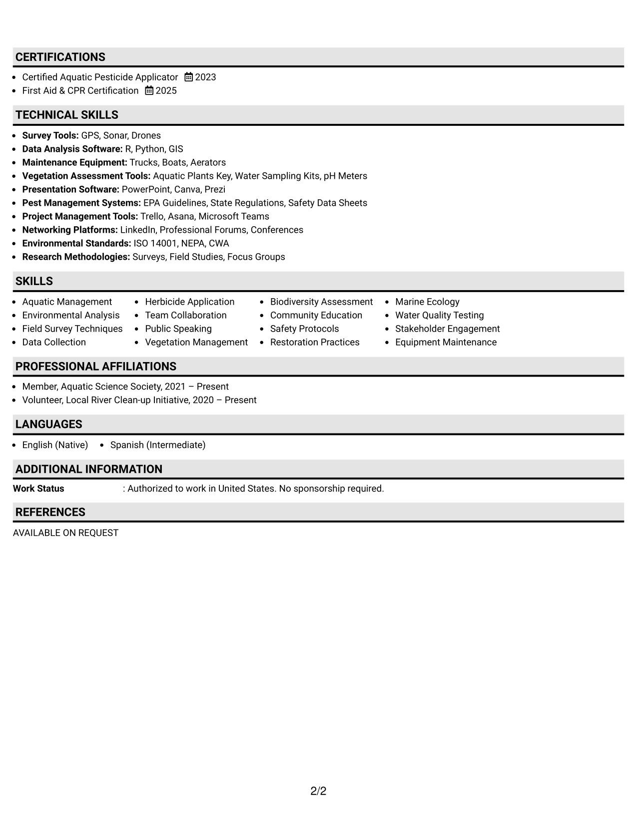 Resume Example Page 2