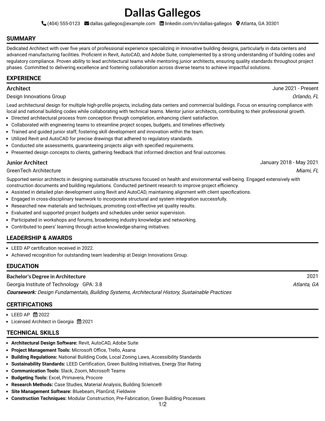 Resume Example Page 1