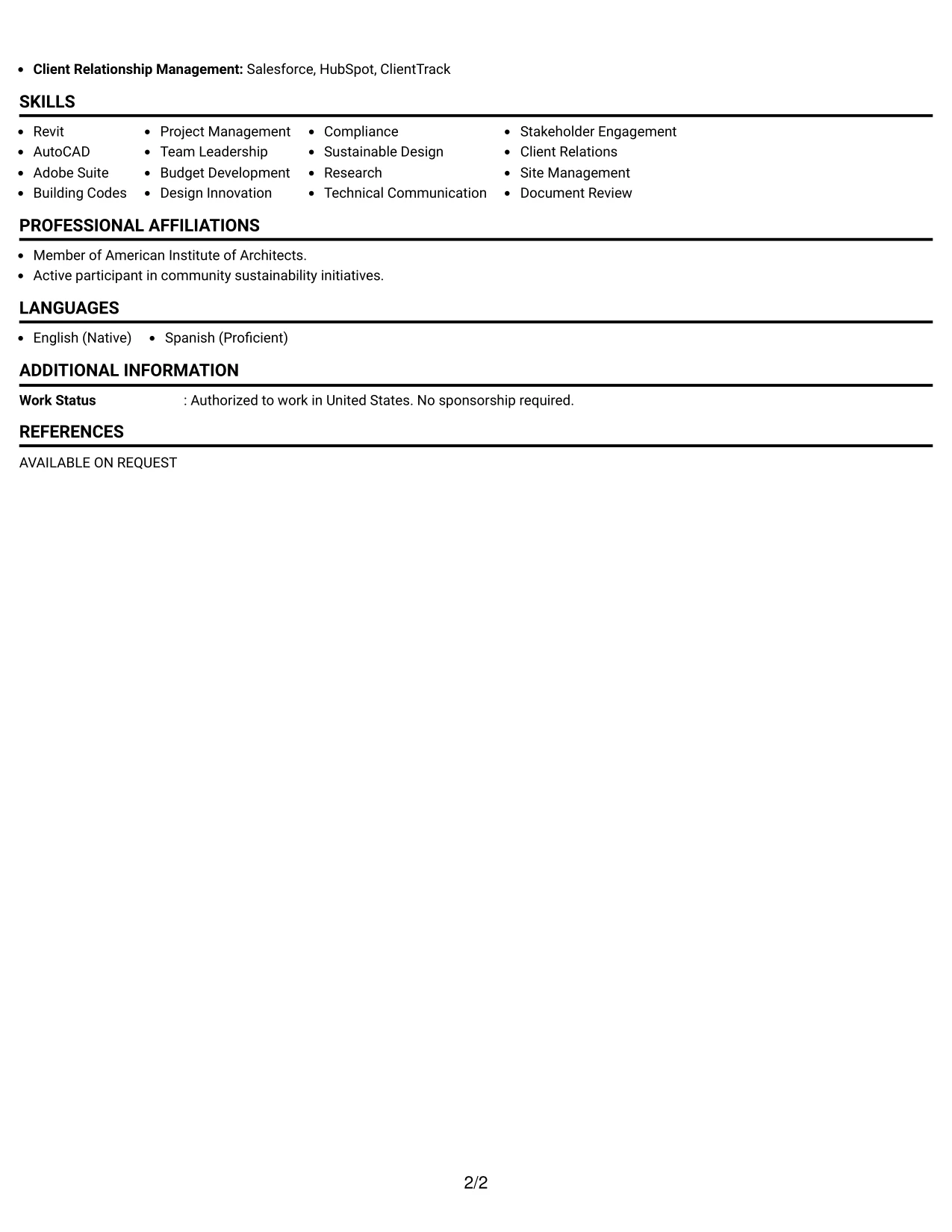 Resume Example Page 2