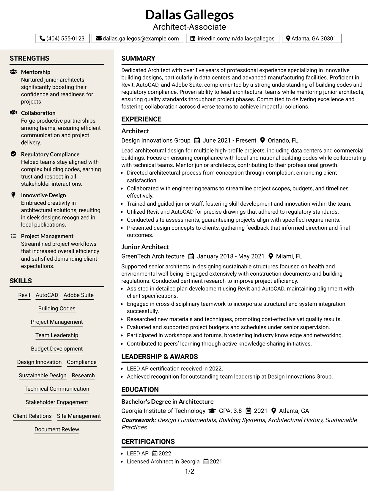 Resume Example Page 1