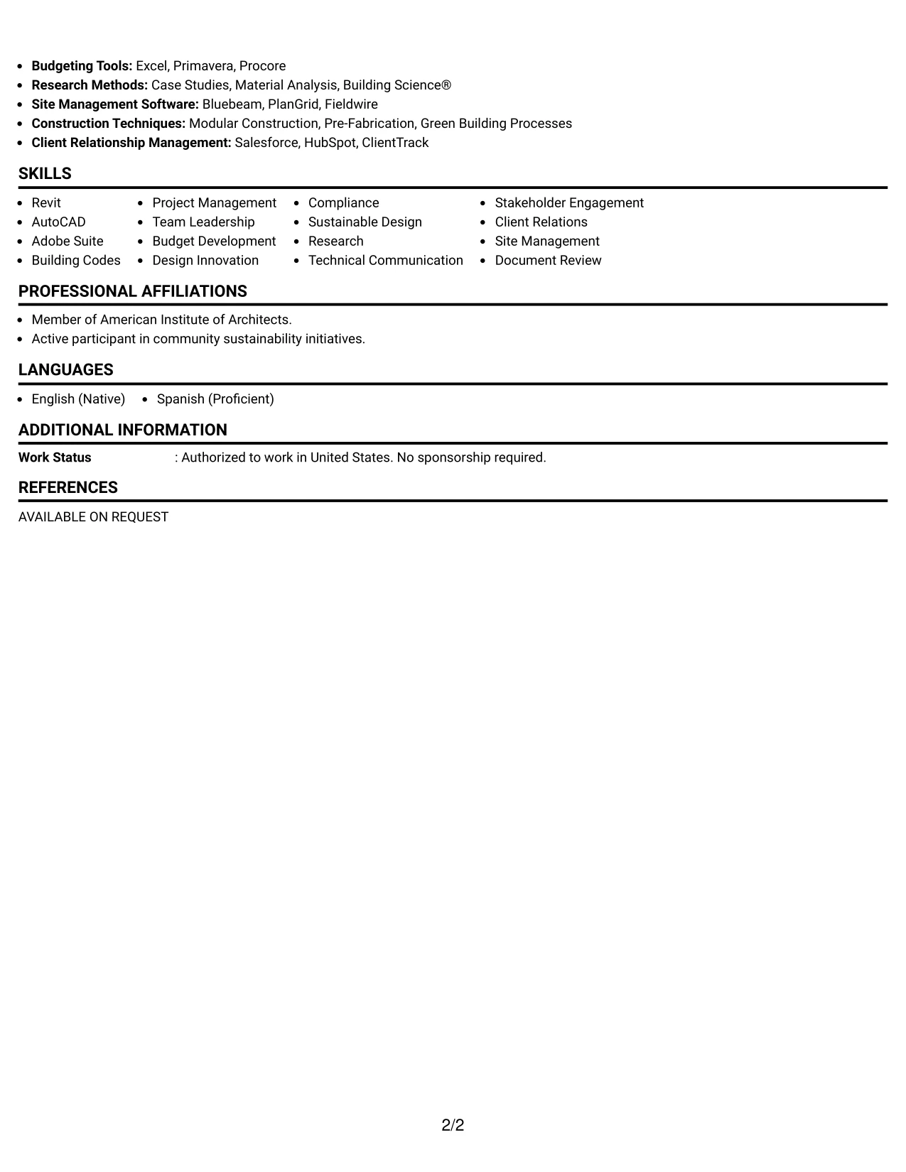 Resume Example Page 2