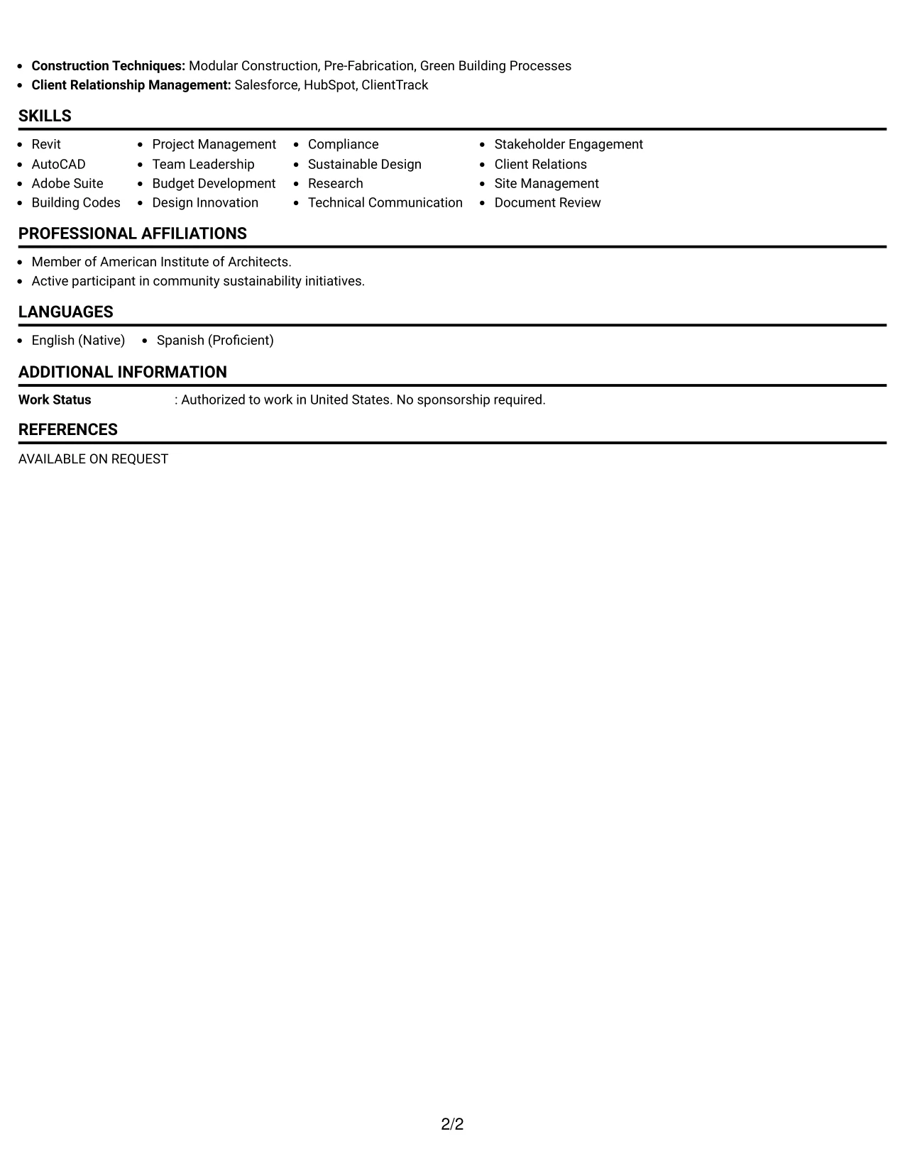 Resume Example Page 2