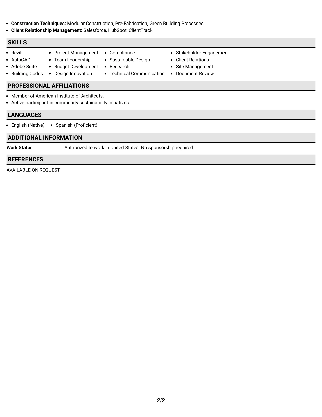 Resume Example Page 2