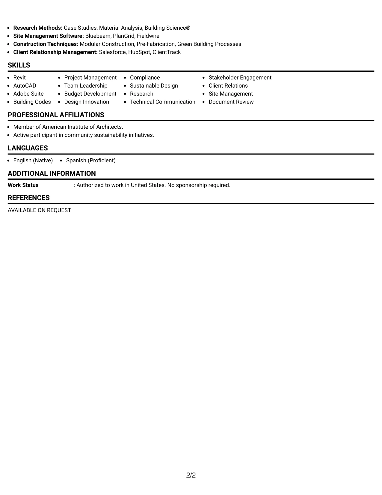 Resume Example Page 2