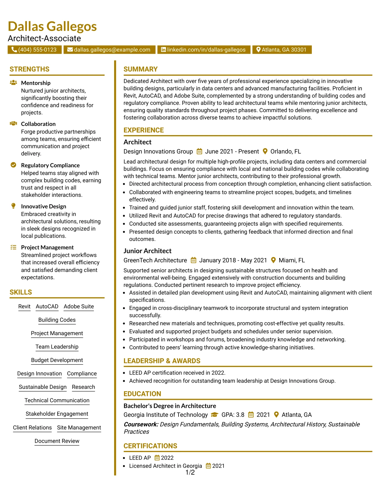 Resume Example Page 1