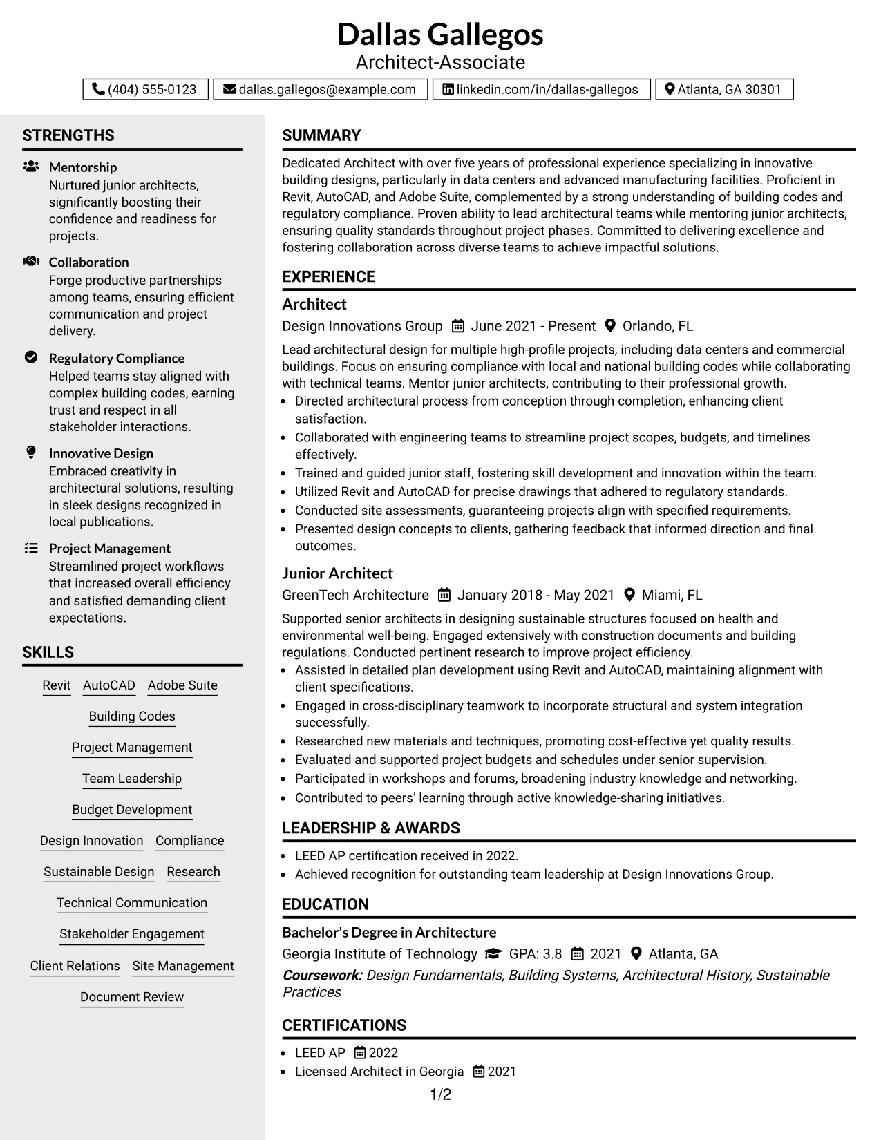 Resume Example Page 1