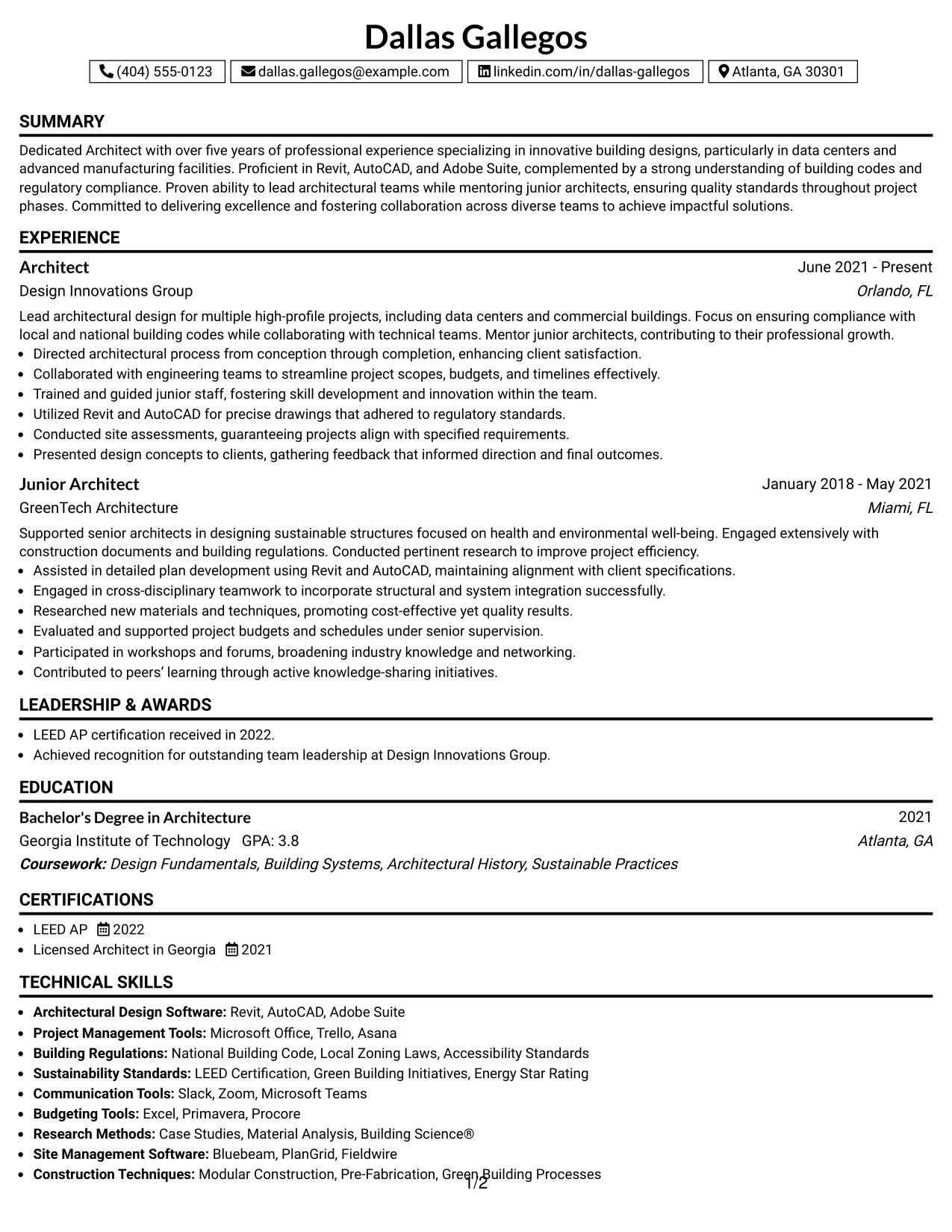 Resume Example Page 1