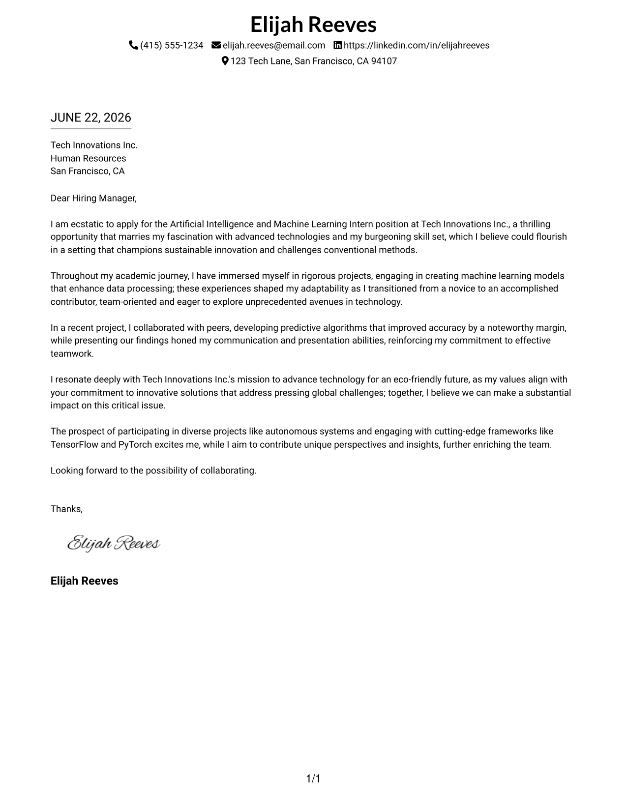 Resume Example Page 1