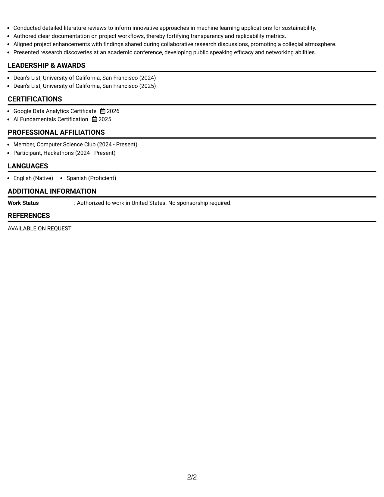 Resume Example Page 2
