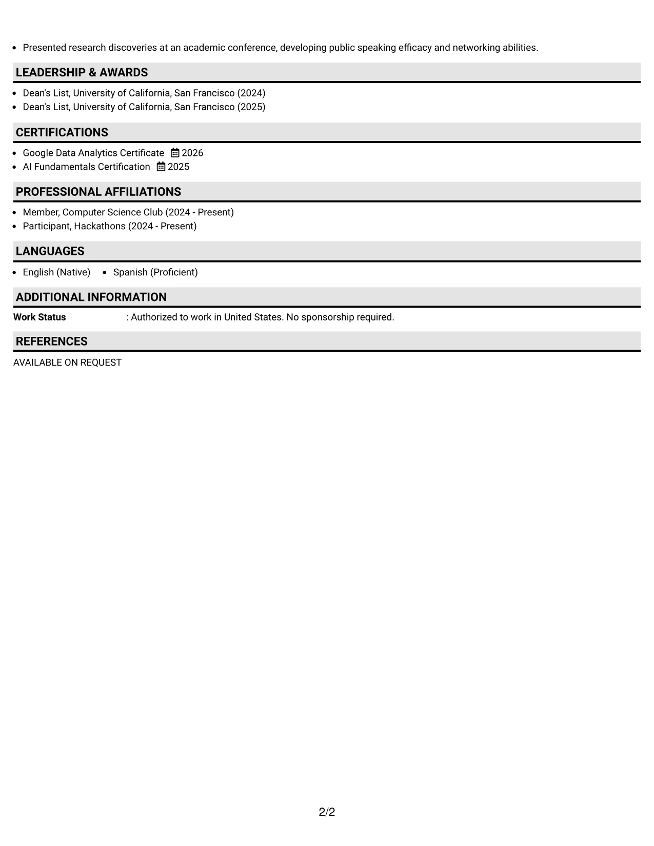 Resume Example Page 2