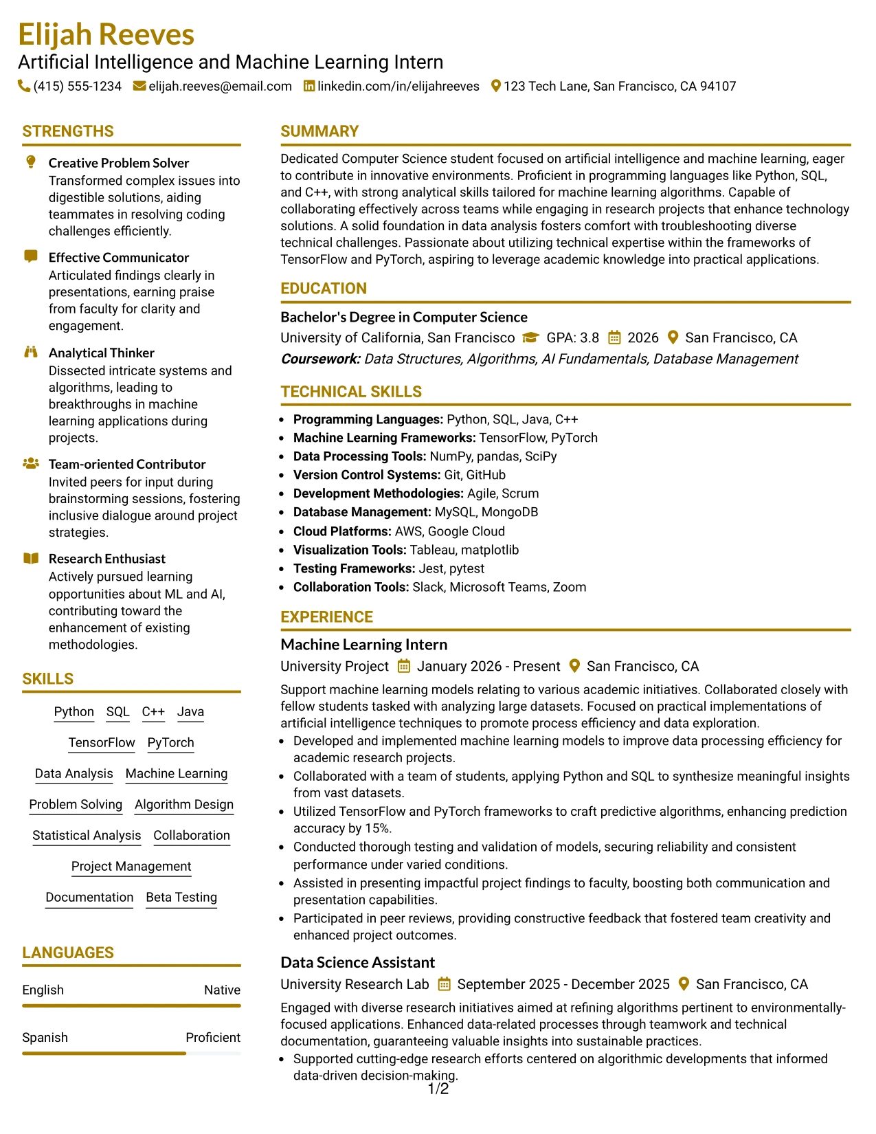 Resume Example Page 1