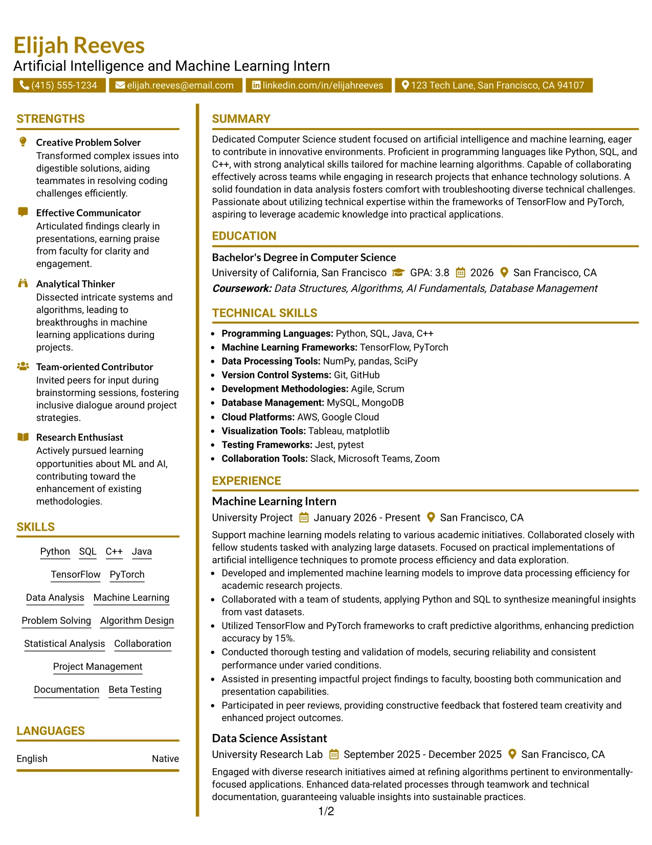 Resume Example Page 1