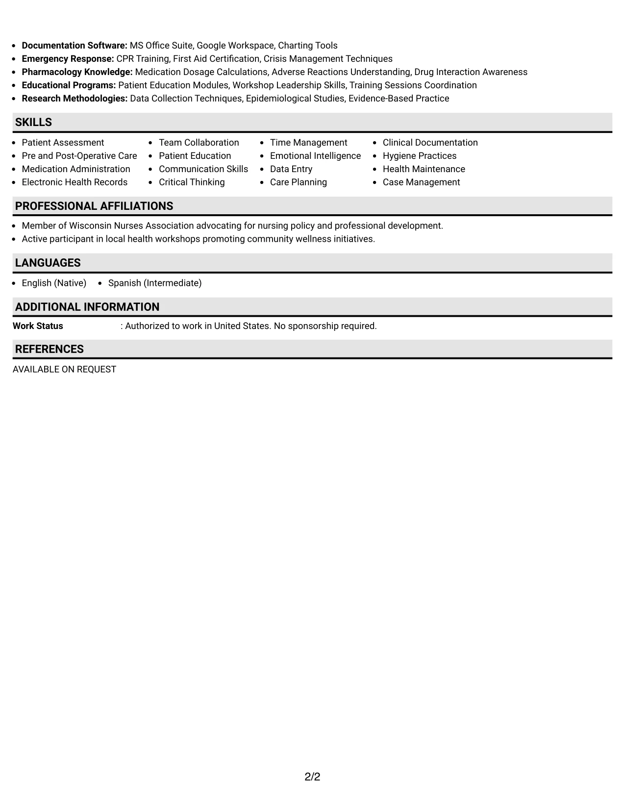 Resume Example Page 2