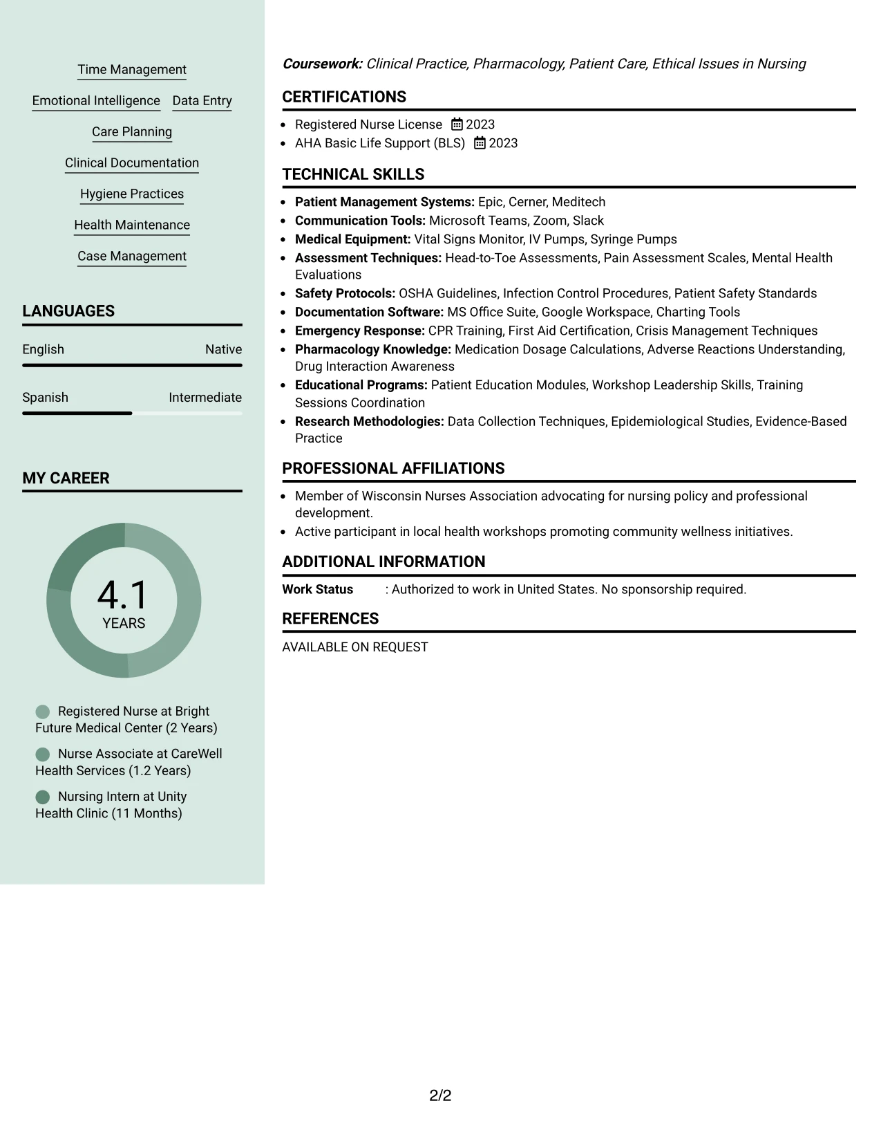 Resume Example Page 2