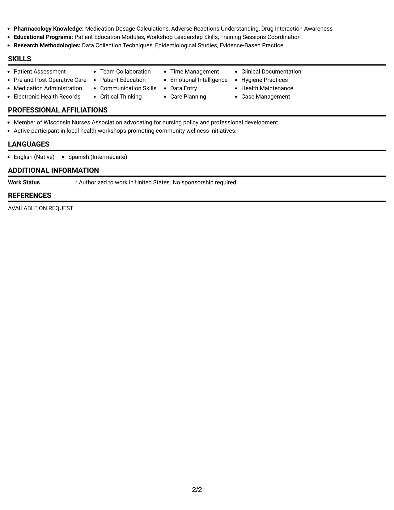 Resume Example Page 2