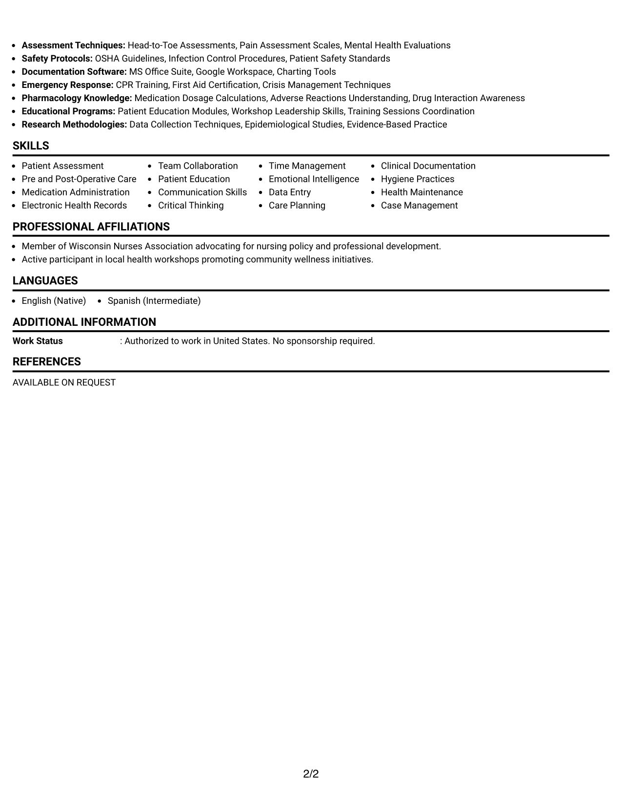 Resume Example Page 2