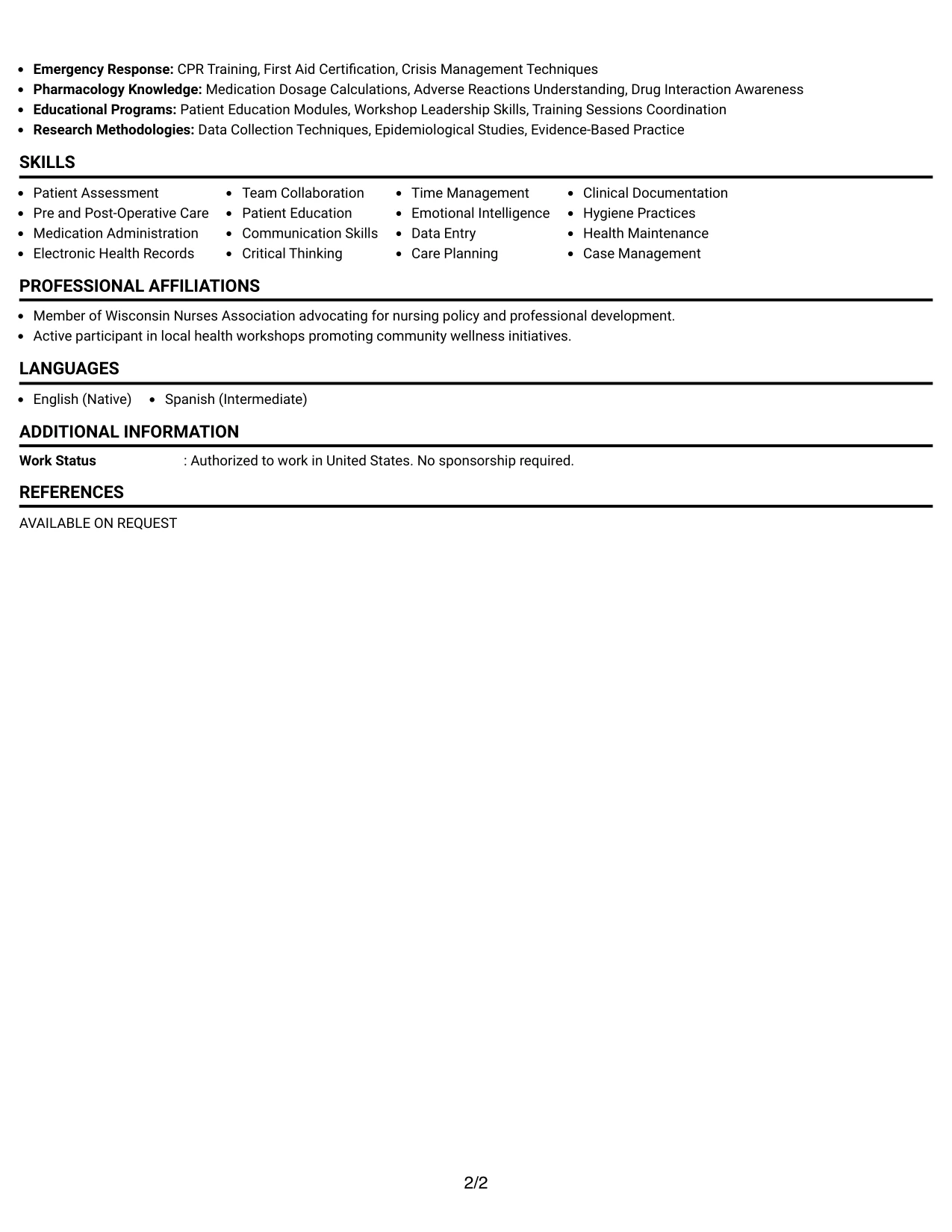 Resume Example Page 2