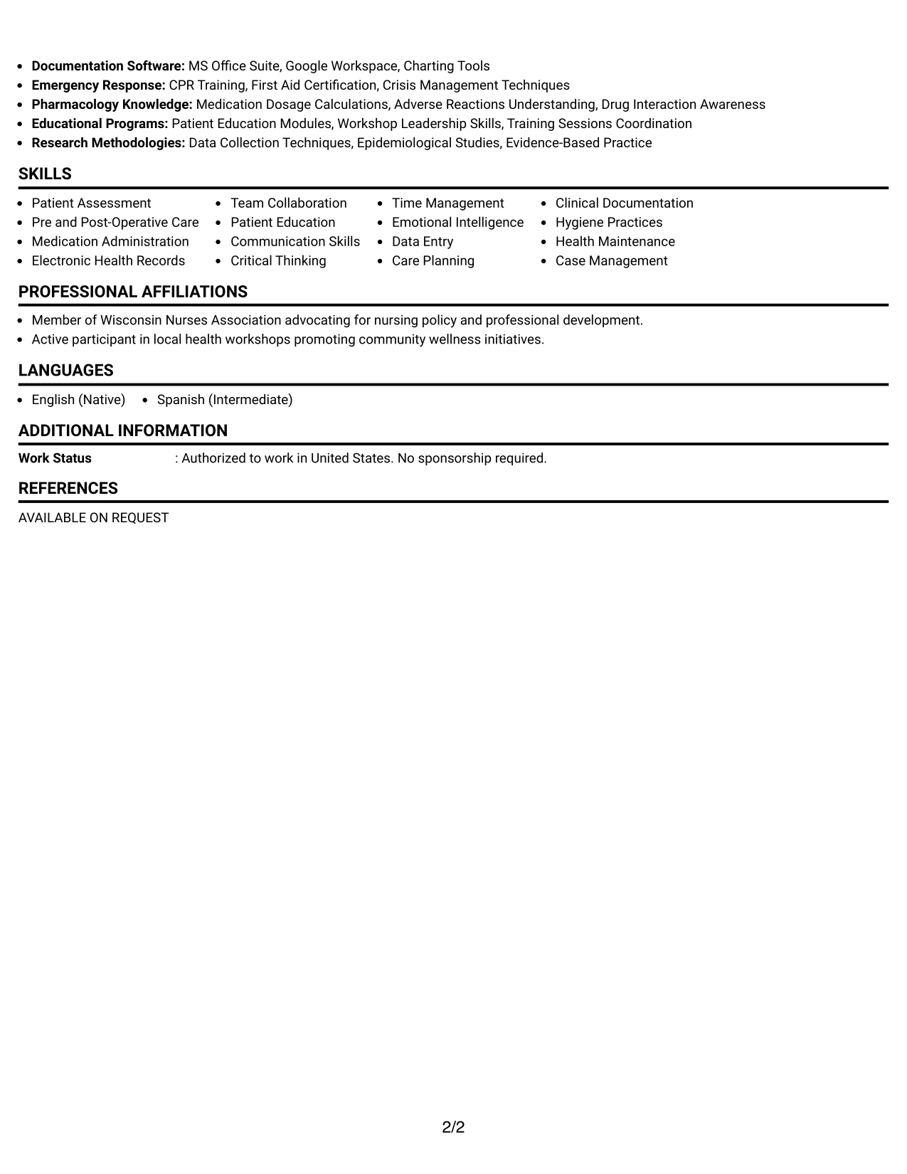 Resume Example Page 2
