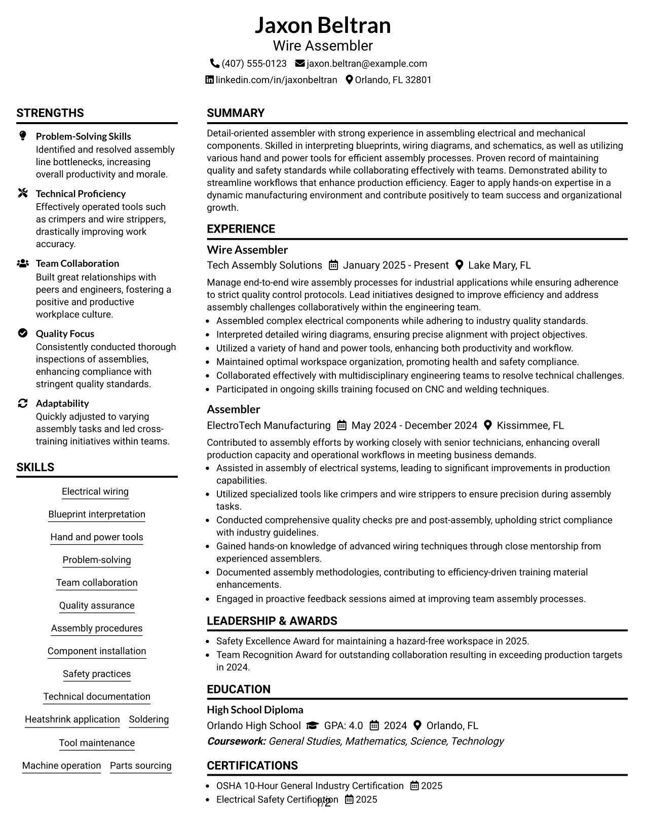 Resume Example Page 1