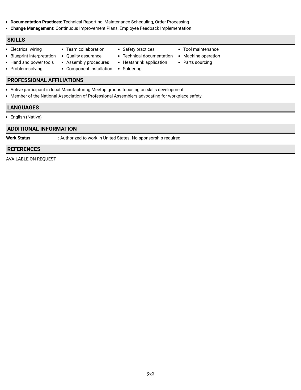 Resume Example Page 2