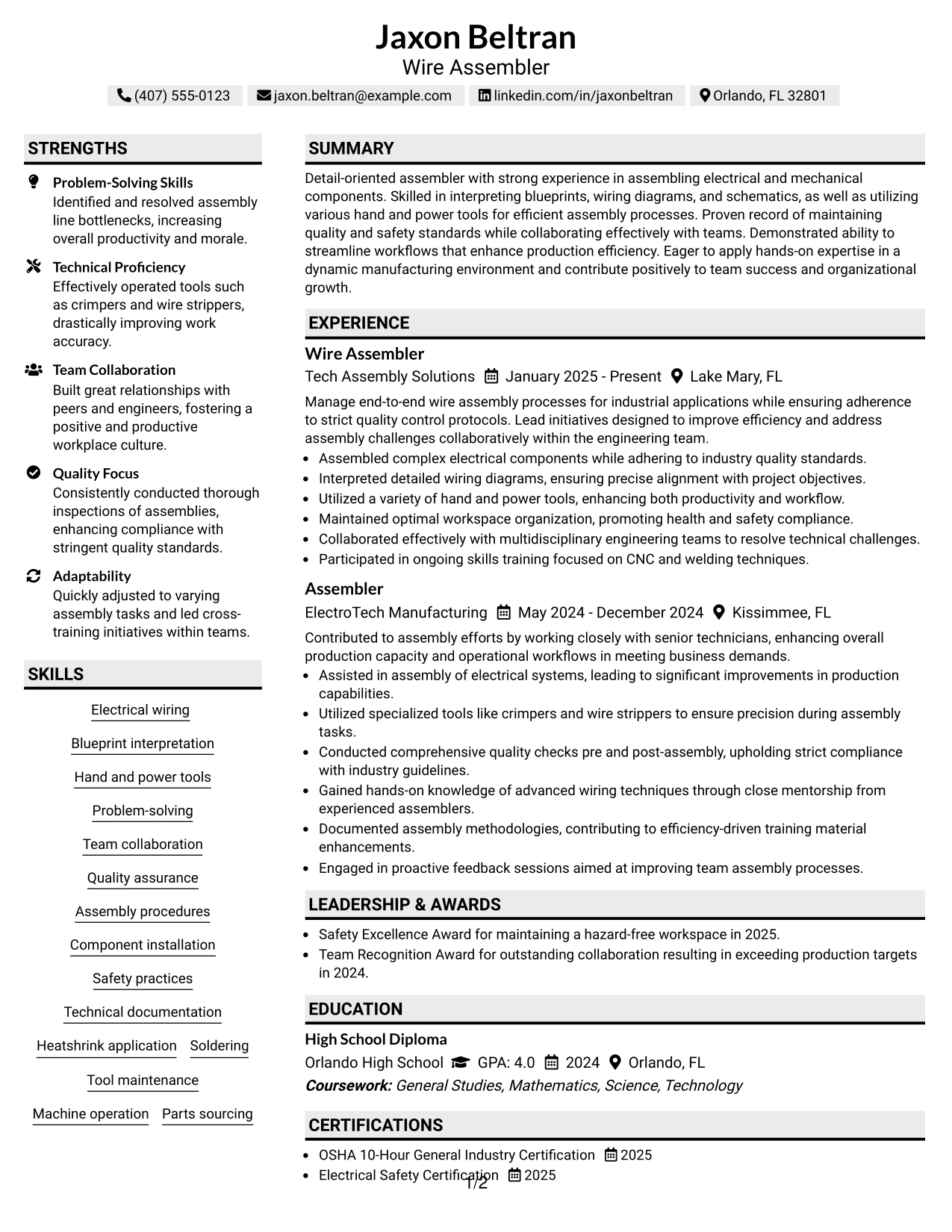 Resume Example Page 1