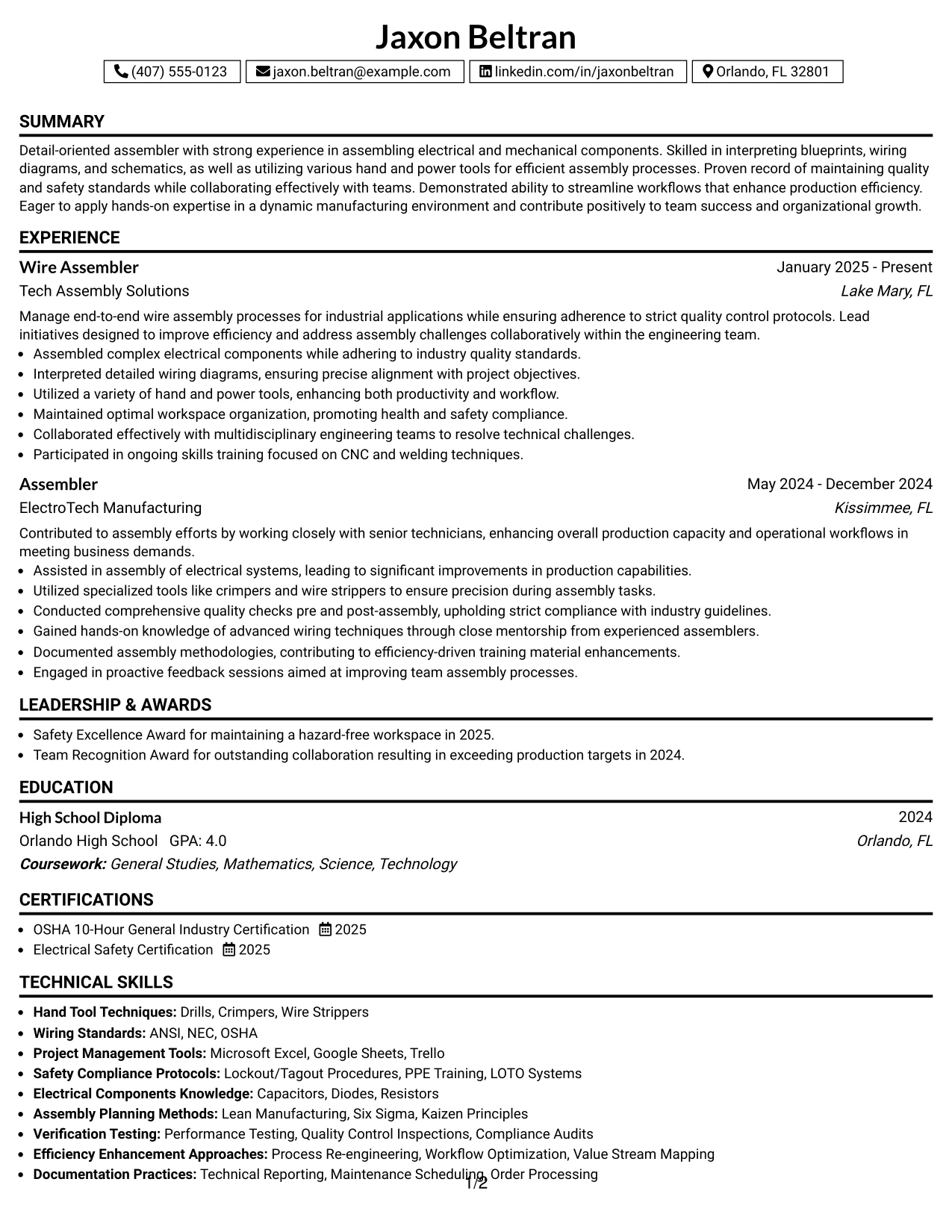 Resume Example Page 1
