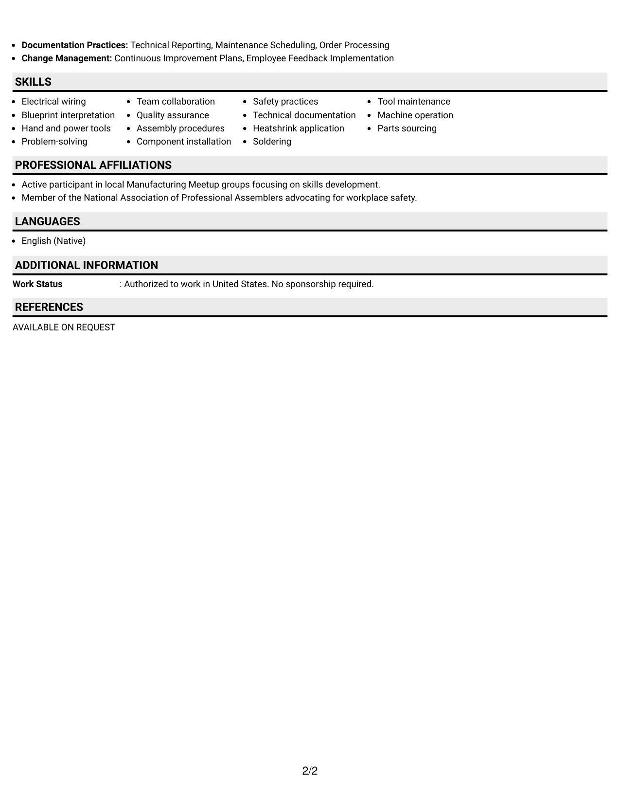 Resume Example Page 2