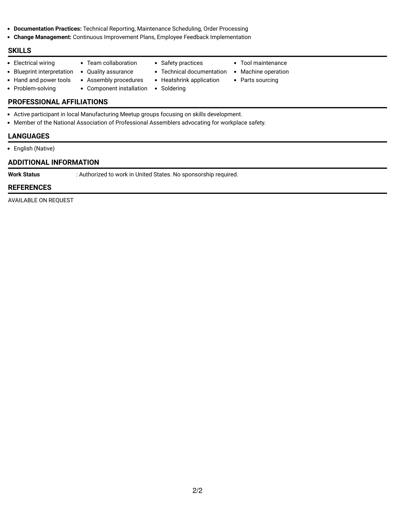 Resume Example Page 2