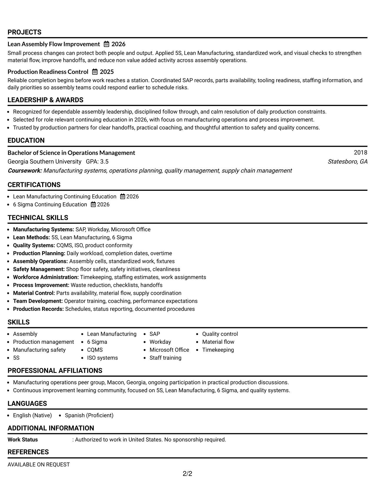 Resume Example Page 2