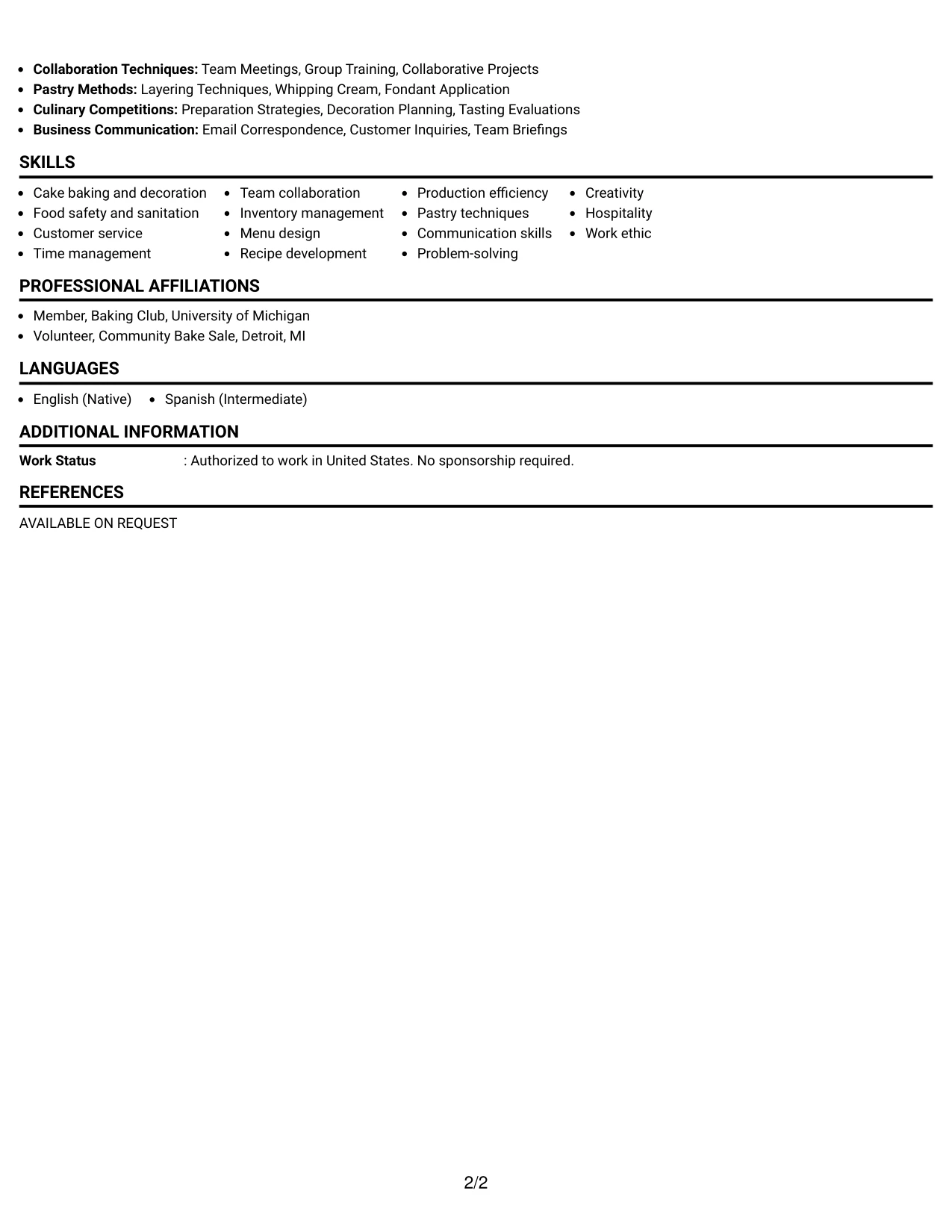 Resume Example Page 2
