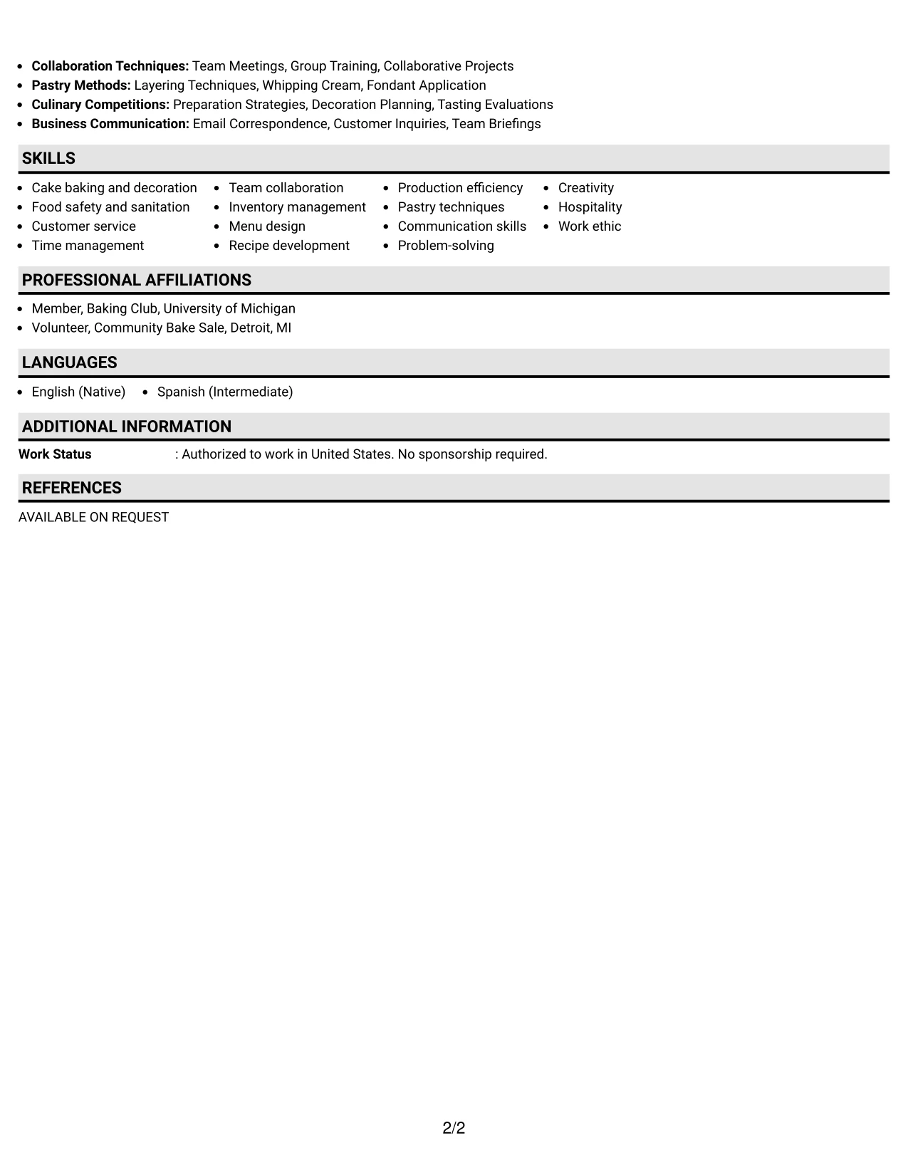 Resume Example Page 2