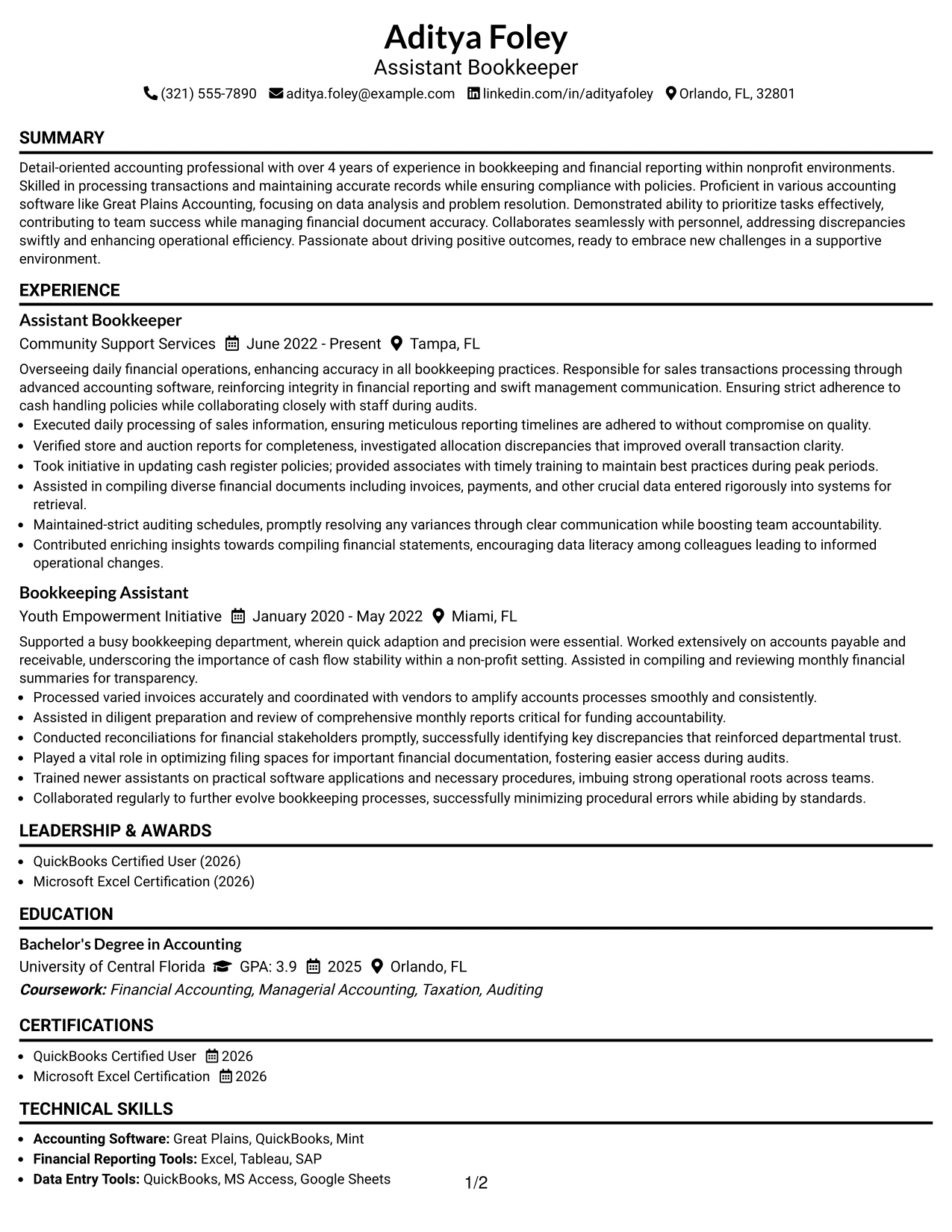 Resume Example Page 1