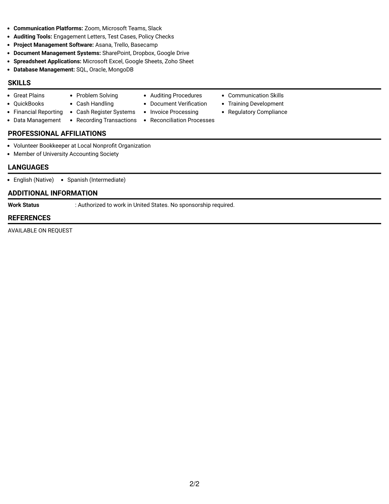 Resume Example Page 2