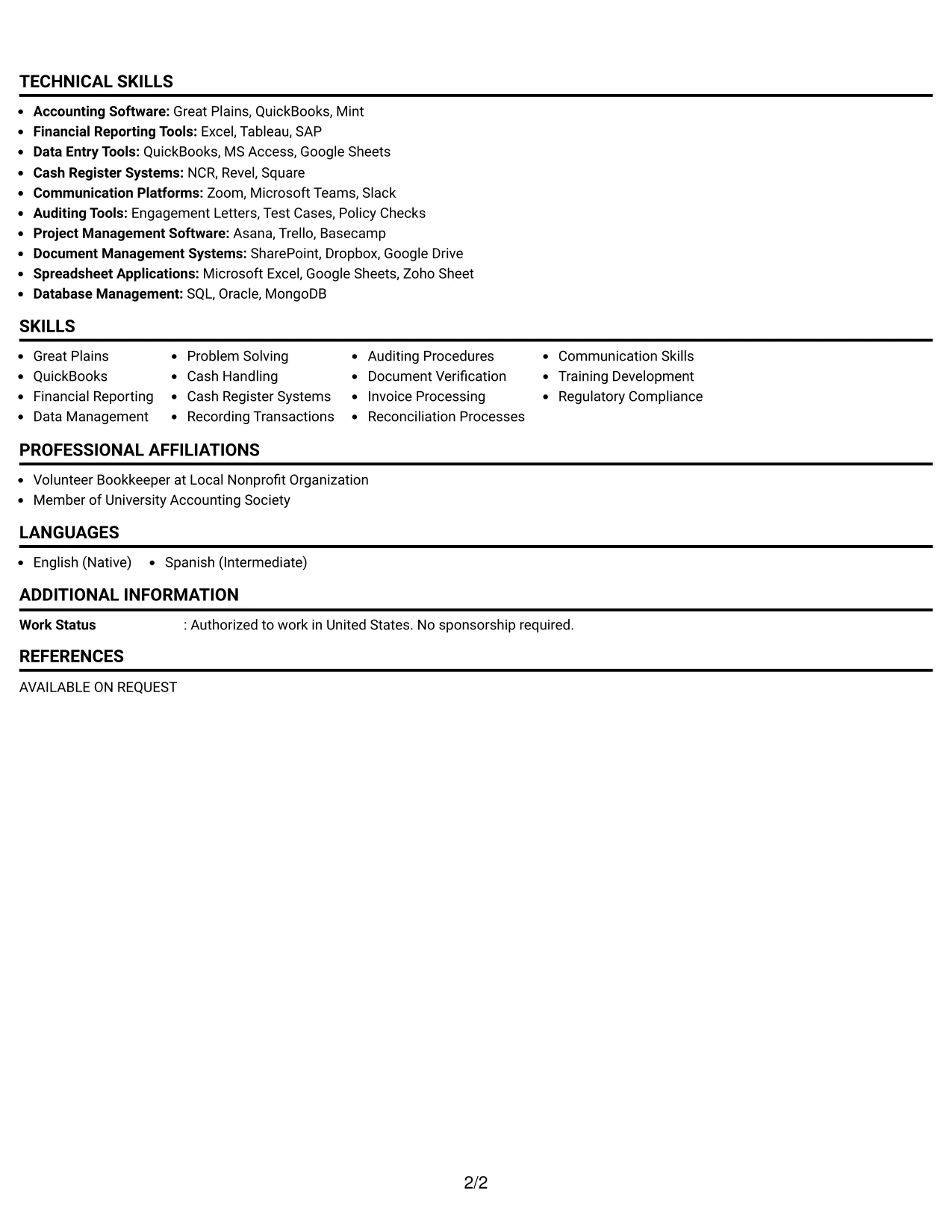 Resume Example Page 2