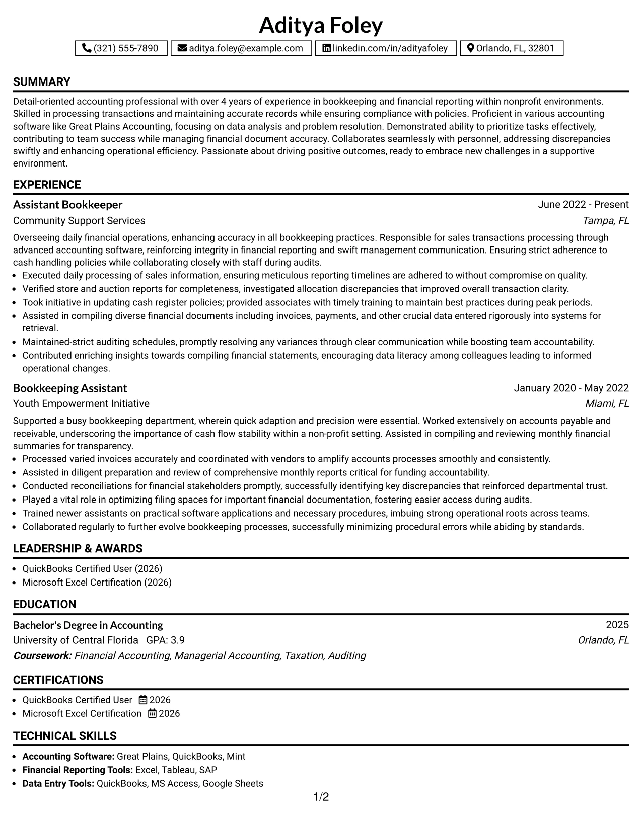 Resume Example Page 1
