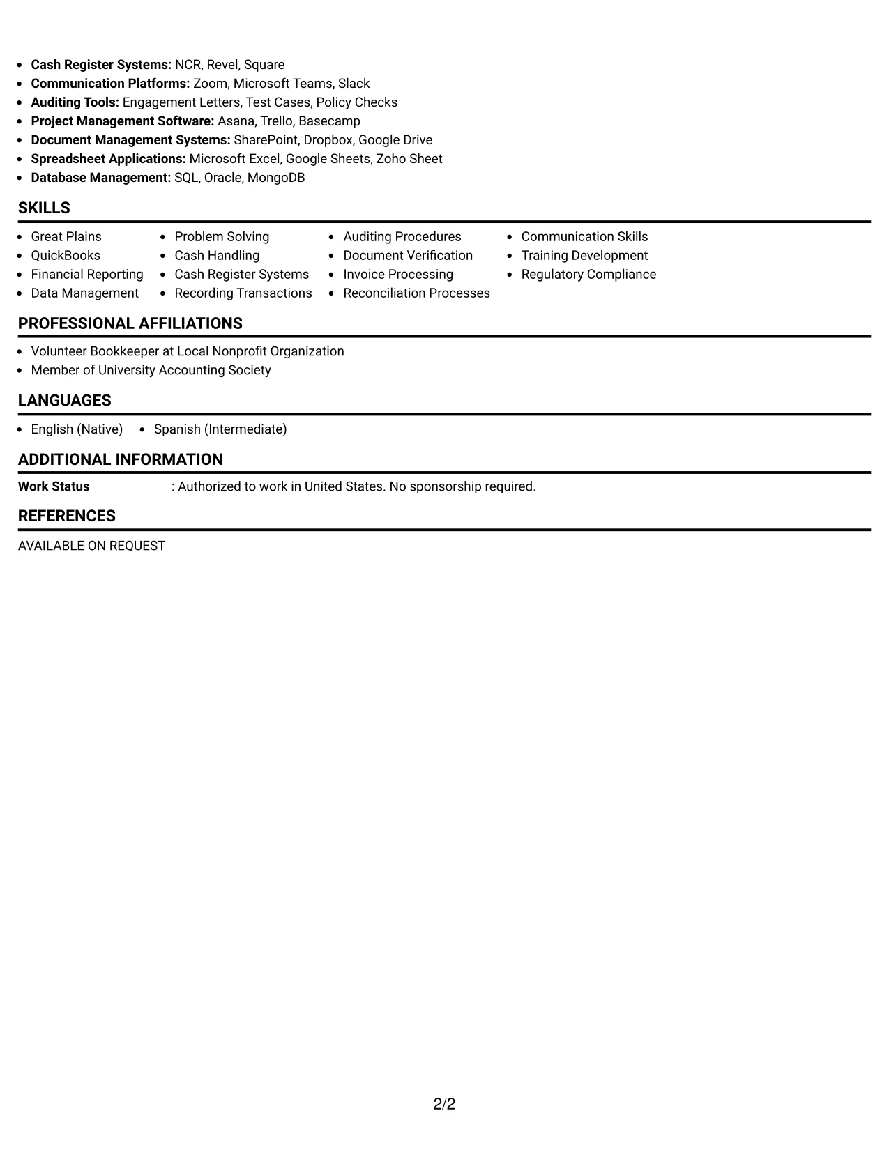 Resume Example Page 2