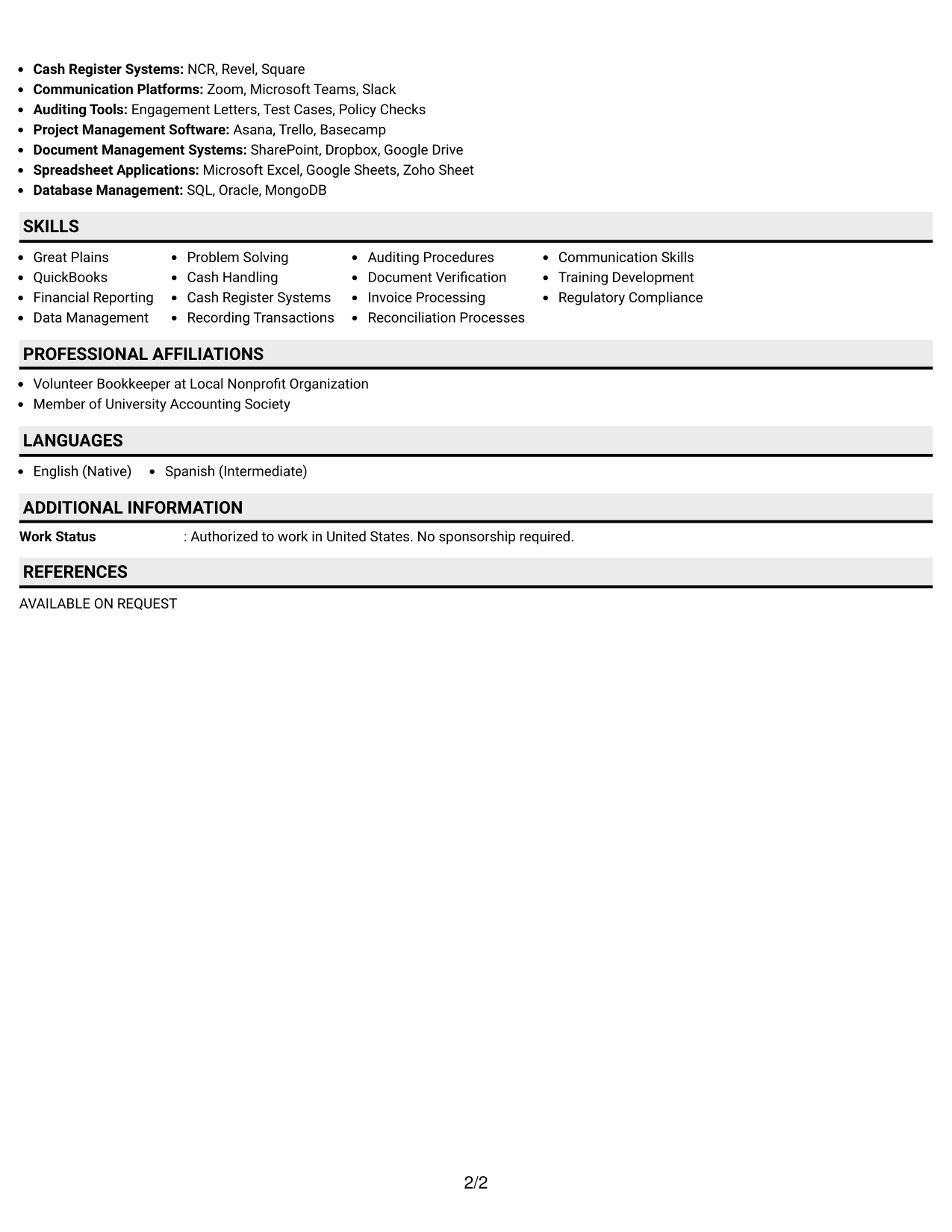 Resume Example Page 2
