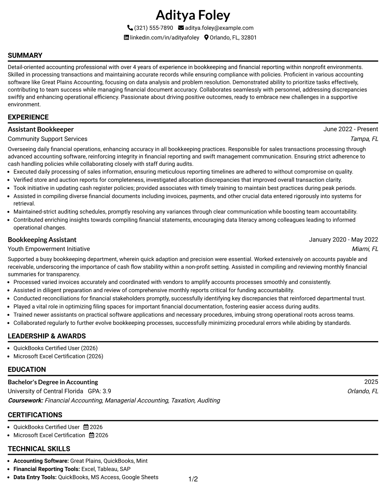 Resume Example Page 1
